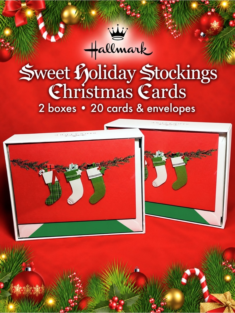 Hallmark Red and Green Holiday Stockings Cards